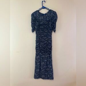 Free People Brielle Rushed MIDI Elegant Floral Blue Dress Women’s Sz Small NWT‎